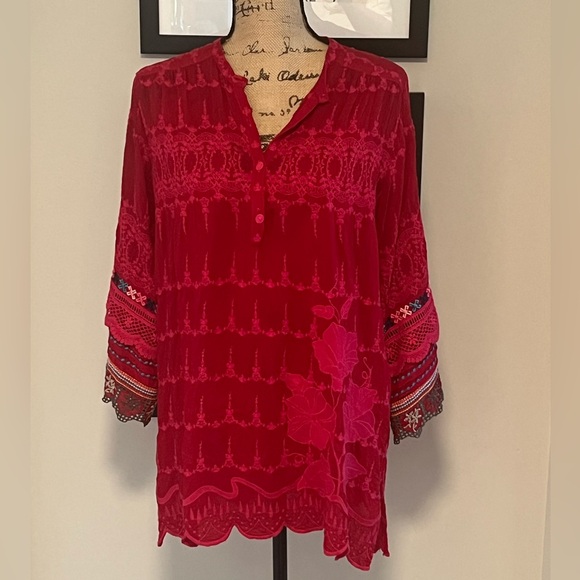 Johnny Was Mayu Wild Cherry Red tunic. - Picture 3 of 9